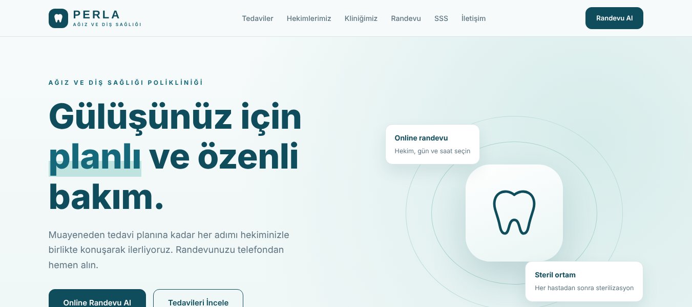 Perla Ağız ve Diş Sağlığı diş kliniği web sitesi demosu